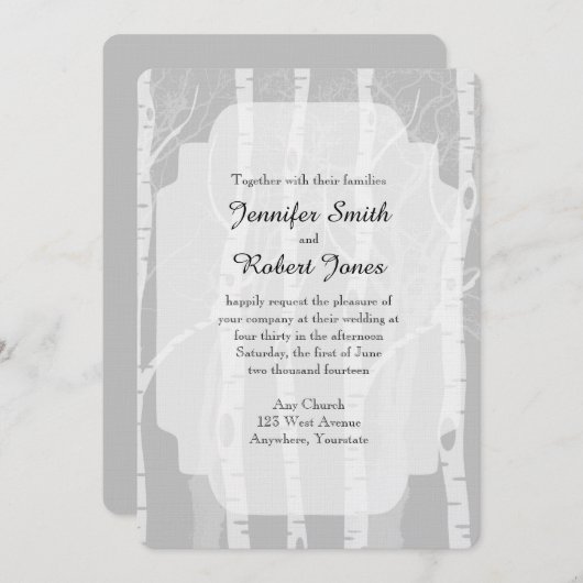 Winter bomen in grijs bruiloft uitnodiging (Voorkant / Achterkant)