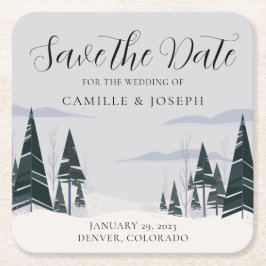 Winter Bomen Moderne Sneeuw Bos Save the Date Kartonnen Onderzetters