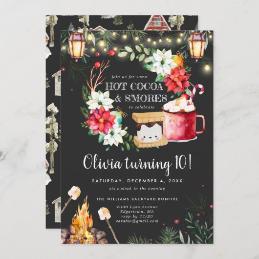 Winter Bonfire Birthday | Hete chocolade en S-more (Voorkant / Achterkant)