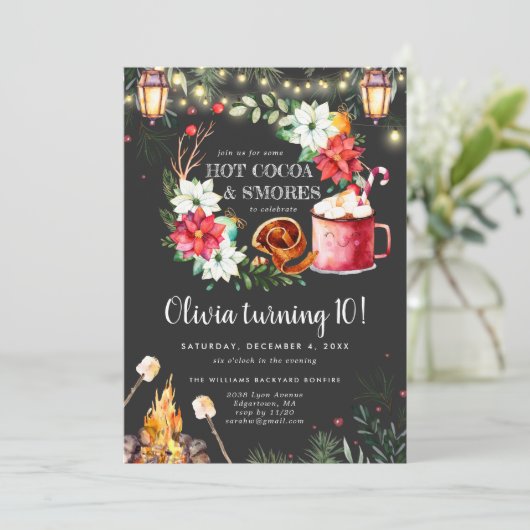 Winter Bonfire Birthday Invitation (Staand voorkant)