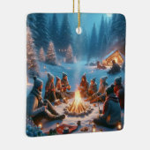 "Winter Bonfire Embrace: Warmte in de sneeuw" Keramisch Ornament (Rechts)
