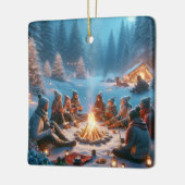 "Winter Bonfire Embrace: Warmte in de sneeuw" Keramisch Ornament (Links)