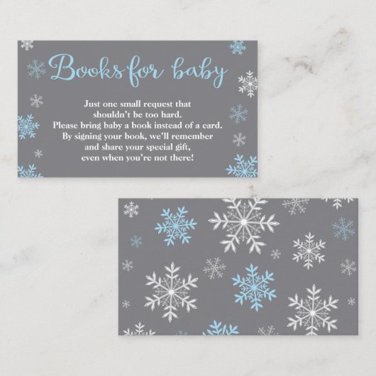 Winter Book Request Baby shower Blue Card Insert Informatiekaartje (Voorkant / Achterkant)