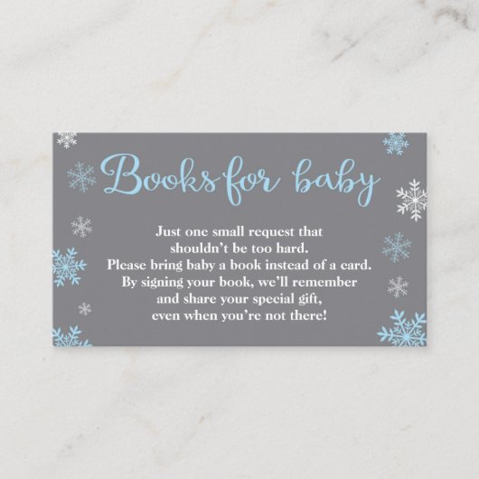 Winter Book Request Baby shower Blue Card Insert Informatiekaartje (Voorkant)