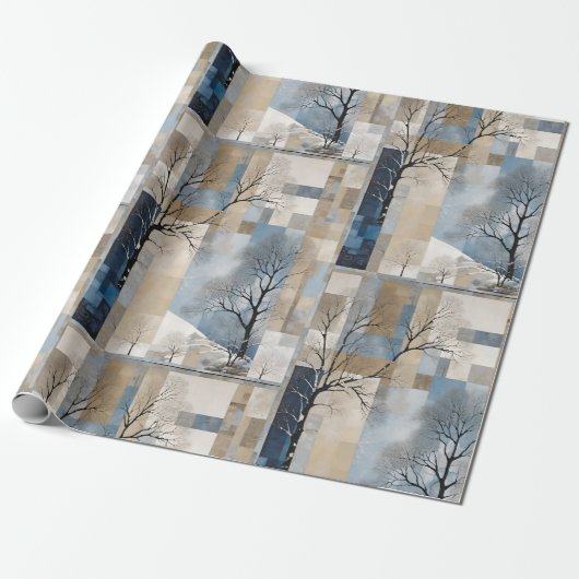 Winter Boom Abstract Geometrisch Patroon Cadeaupapier (Uitgerold)