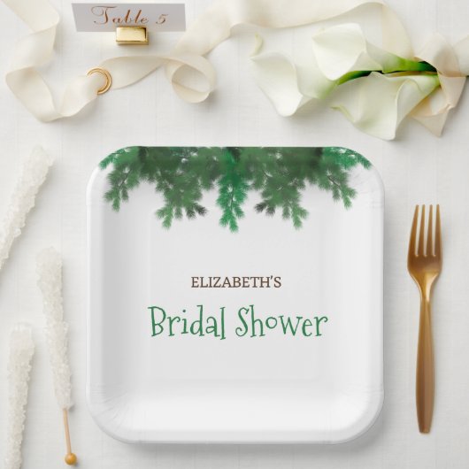 Winter Boom Bruidsmeisjesfeest Papieren Bordje (Huwelijk)