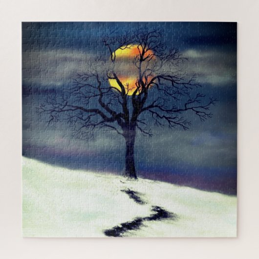 Winter Boom Zonsondergang - Kunst Tekening Collect Legpuzzel (Verticaal)