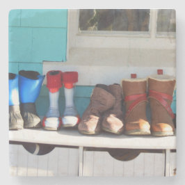 Winter Boots All in a Row - Martha's Vineyard Stenen Onderzetter