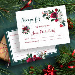 Winter bordeaux bloemenbruid om receptkaart te zij briefkaart<br><div class="desc">Chique en stijlvolle bruid om recept briefkaart met rode bordeaux en witte pioen bloemboeketten met seizoensgebonden wintersparren takken,  rode bessen en gebladerte. Ideaal voor uw winter / kerst bloementhema vrijgezellenfeest.</div>
