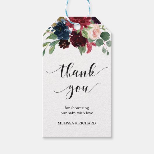 Winter bordeaux boho blush roze bloemenbaby shower cadeaulabel (Voorkant)