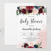 Winter bordeaux marine blush roze bloemenvlees bab kaart (Voorkant / Achterkant)