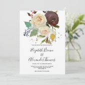 Winter bordeauxrood ivoor munt gouden bloemenbruil kaart (Staand voorkant)