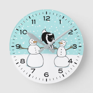Winter Border Collie met Sneeuwmannen Schattige Ho Ronde Klok