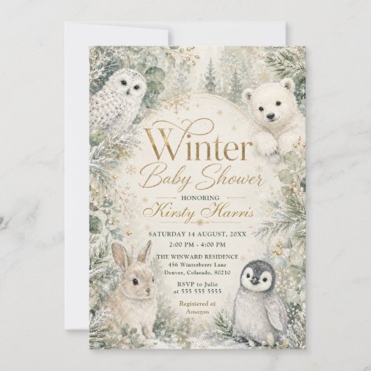 Winter Bos Baby Shower Kaart (Voorkant)