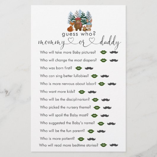 Winter Bos Baby Shower Raad Wie Spel (Voorkant)