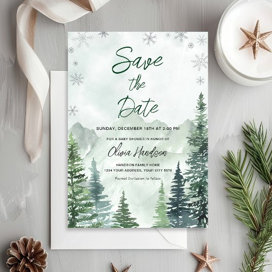 Winter Bos Baby Shower Save the Date Kaart