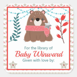 Winter Bos Beer Baby Boekplaat Vierkante Sticker