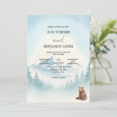 Winter Bos Berg Beer Watercolor Trouwen Kaart (Staand voorkant)
