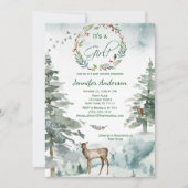 Winter Bos Berg Herten Uil Baby Meisje Douche Kaart (Voorkant)