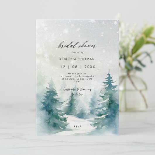 Winter Bos Bomen Bruids Douche Uitnodiging (Staand voorkant)