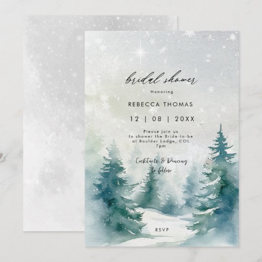 Winter Bos Bomen Bruids Douche Uitnodiging (Voorkant / Achterkant)