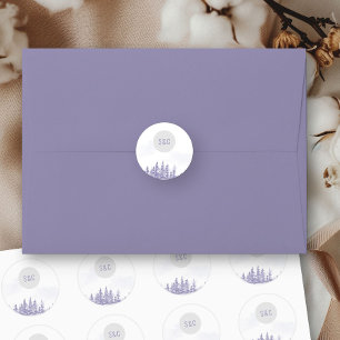 Winter Bos Bruiloft Eenvoudig Monogram Waterverf Ronde Sticker