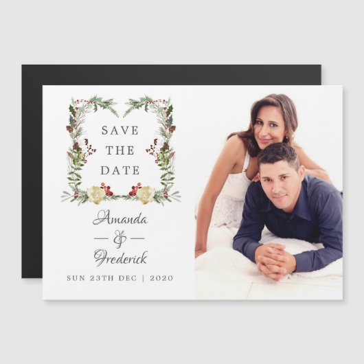 Winter Bos Bruiloft Kerst Save the Date Magnetische Uitnodiging (Voorkant / Achterkant)
