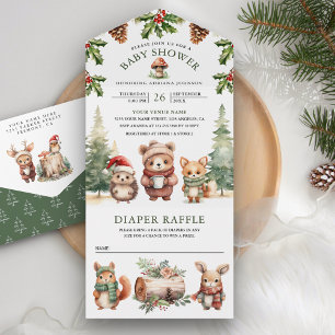 Winter Bos Cute Dieren Kerst Baby Shower All In One Uitnodiging