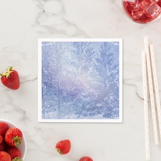Winter Bos Dennenbomen Sneeuwvlokken Elegant Feest Servet (Insitu)