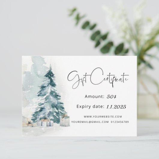 Winter bos dennenboom Kerstcadeau Certificaat (Staand voorkant)