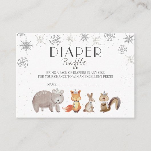 Winter Bos Dier, Luier Raffle Ticket Informatiekaartje (Voorkant)