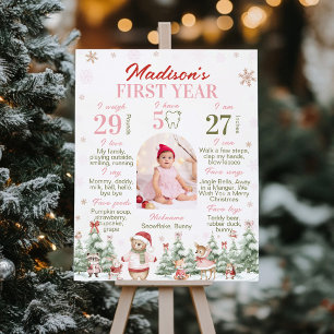Winter Bos Dier Meisje Verjaardag Mijlpaal Foto Poster