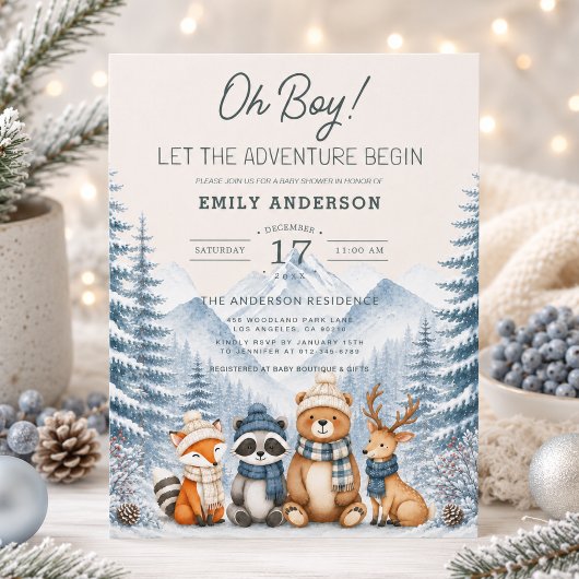 Winter Bos Dieren Baby Shower Kaart
