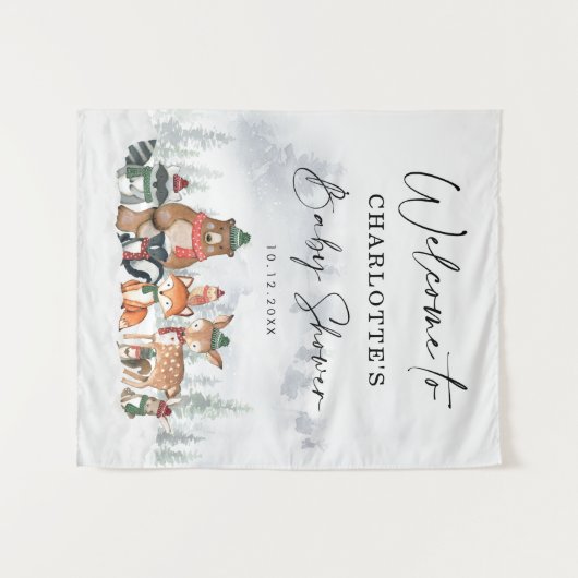 Winter Bos Dieren Baby Shower Welkom Wandkleed (Voorkant (horizontaal))
