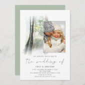 Winter Bos Foto QR Code Sage Trouwen Kaart (Voorkant / Achterkant)