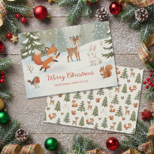 Winter Bos Gelukkig Kerstmis Bosdieren Feestdagenkaart
