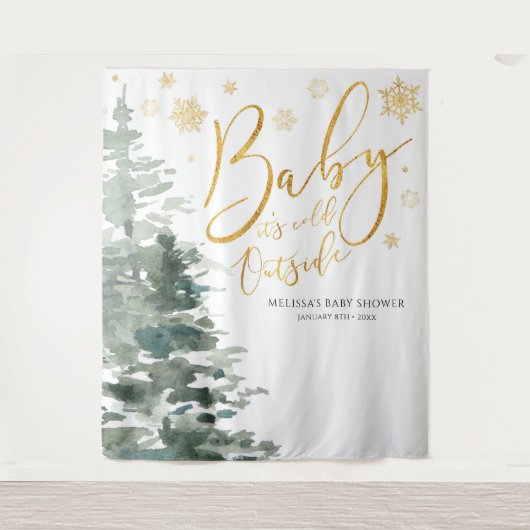 Winter Bos Goud Baby Het Is Koud Buiten Achtergron Wandkleed (Voorkant)