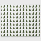 Winter Bos Groene Kerstboom Patroon Wit Cadeaupapier (Vlak)