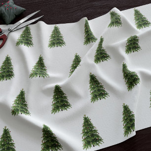 Winter Bos Groene Kerstboom Patroon Wit Stof