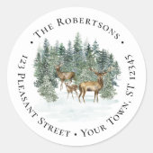 Winter Bos Herten Kerstmis Ronde retour Adres Sticker (Voorkant)