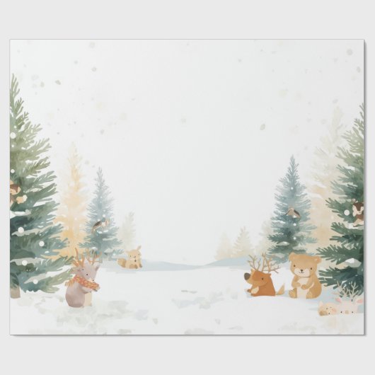 Winter Bos Inpakpapier – Besneeuwde Dennen (Vlak)