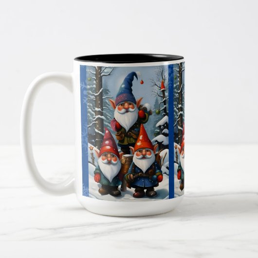 Winter Bos Kabouters Tweekleurige Koffiemok (Links)