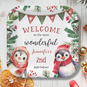 Winter Bos Kerst 2e Verjaardag Papieren Bordje