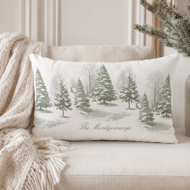 Winter Bos Kerstboom Dennnen Initiaal Kussen (Creator heeft geüpload)