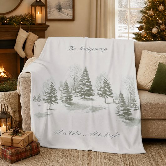 Winter Bos Kerstboom Dennnen Monogram Fleece Deken