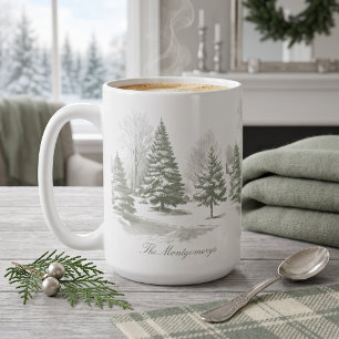 Winter Bos Kerstboom Dennnen Monogram Koffiemok