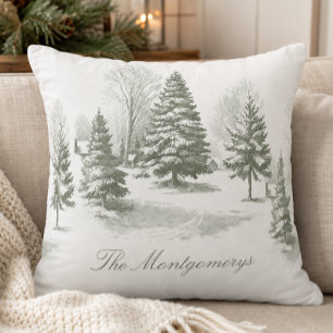 Winter Bos Kerstboom Dennnen Monogram Kussen