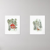 Winter Bos Kerstdorp Print Vakantie Muurkunst Sets (Voorkant)