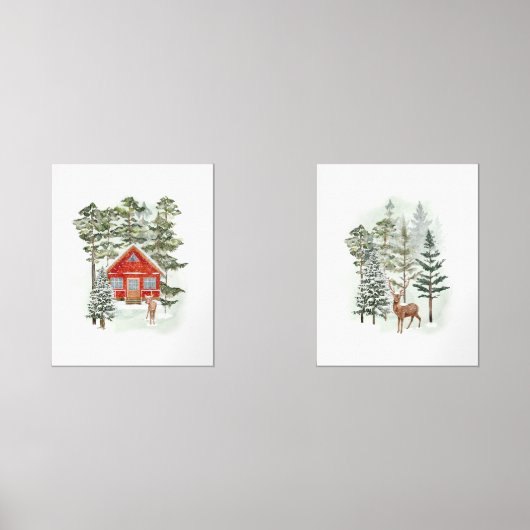 Winter Bos Kerstdorp Print Vakantie Muurkunst Sets (Voorkant)