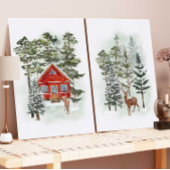 Winter Bos Kerstdorp Print Vakantie Muurkunst Sets